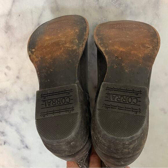 Corral Studded Western Leather Boots Distressed Short Cowboy Booties Sz 7 - Picture 6 of 9